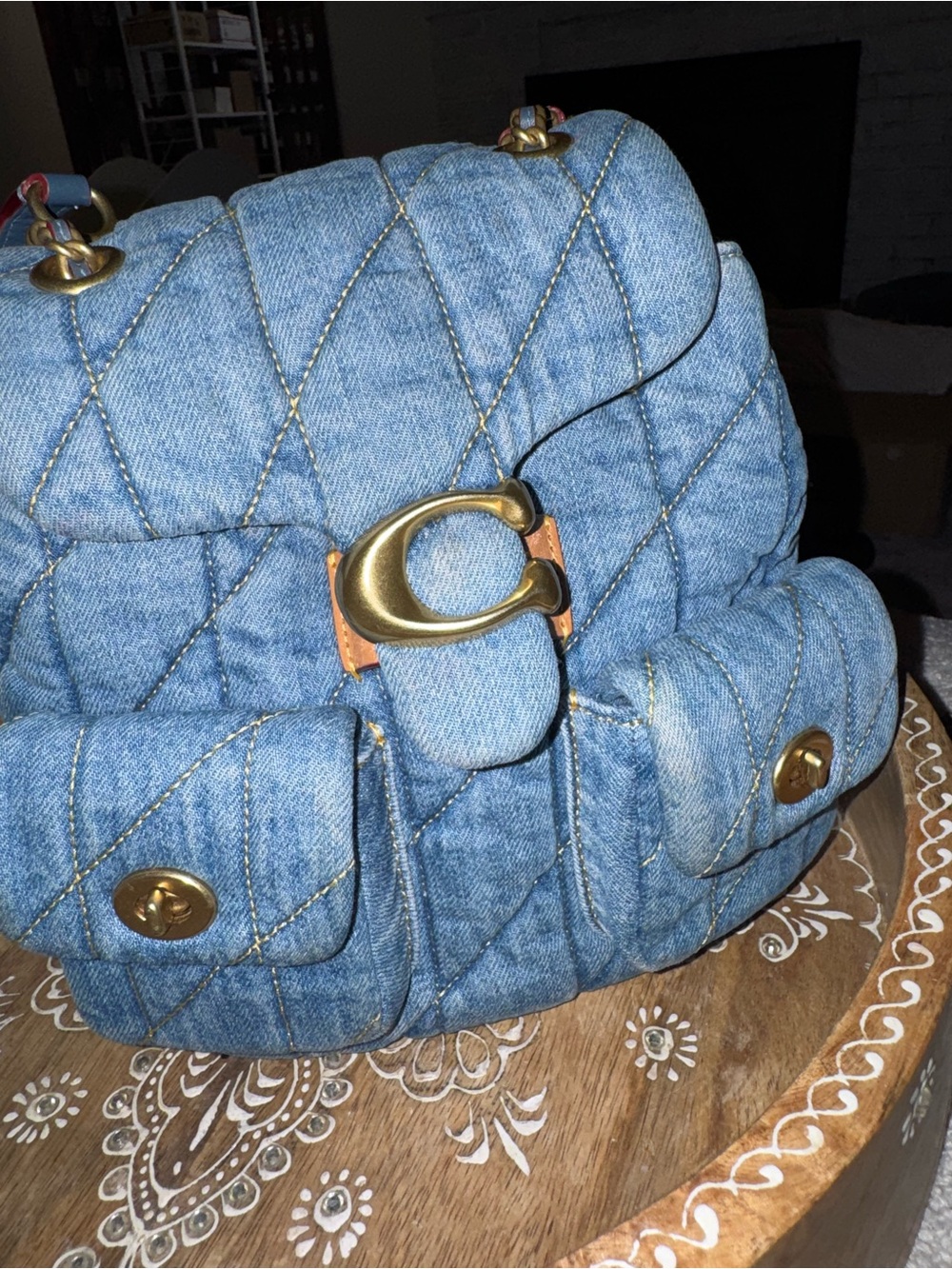 Coach Quilted Denim Backpack in Blue with Gold Hardware - Picture 2 of 2